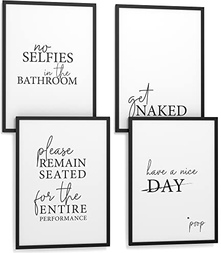 Papierschmiede® Premium Spruchposter Set 4er 30x40 cm, Bathroom, Typografie für Zuhause als Kunstdruck ohne Rahmen