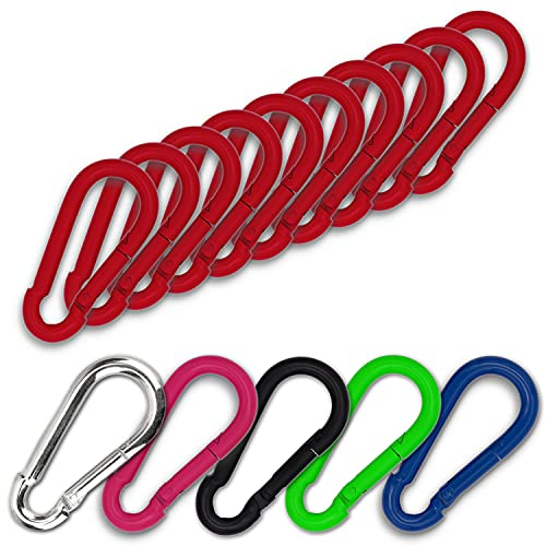 C.P.Sports 10x Karabinerhaken 80mm x 8mm | Stahl verzinkt, belastbar bis 250kg | robuste Karabiner Haken für Sport, Camping, Outdoor, Hobby, Freizeit oder Schlüsselanhänger | 10er Pack ROT