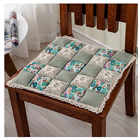 Stuhlkissen Sitzkissen mit Haltebändern, Warm Tuch Sitzauflage für Innen Büro Auto, Gefüllte Baumwolle, Gestepptes Design, Eckig, Dicke 2cm,Green1,42cm