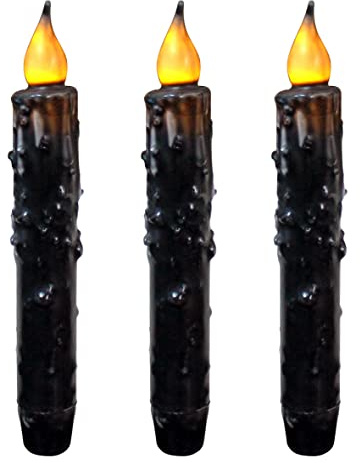 CVHOMEDECO. Real Wax Hand Dipped Battery Operated LED Timer Taper Candles Country Primitive Flameless Lights Décor, 6.75 Inch, Matt Black, 3 PCS in a Package