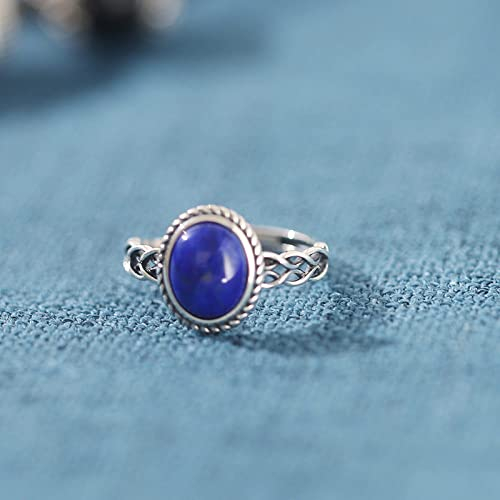 WLLDDDIU Ring Aus 925Er Sterlingsilber, Verstellbarer Ring Für Frauen Oval Lapislazuli 925 Sterling Silber Hohl Verdrehtes Seil Retro Naturstein Ringe Hochzeit Ewigkeit Schmuck Geschenke Für Mädc