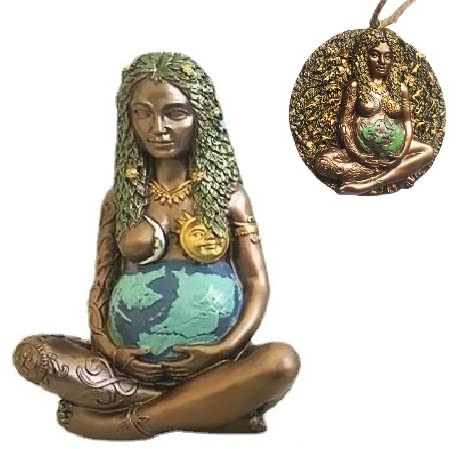 Ecoodisk Gaia Mutter Erde Statue Harz Mutter Figur, Gaia Mama Erde Kunst Statue bemalt Figur, Harz Figur Handwerk Ornamente mit Einer Mutter Erde Anhänger,Grün