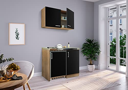 respekta Küche Miniküche Singleküche Pantry Eiche Schwarz Levin 100 cm