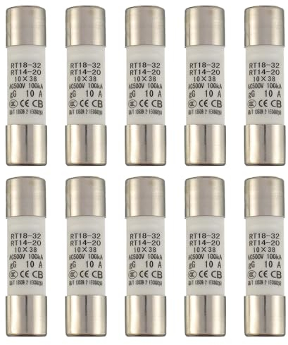 SIGANDG 10A 500V Fusible de tubo cerámico RT18-32 10x38mm Fusibles cilíndricos de alta tensión (paquete de 10)