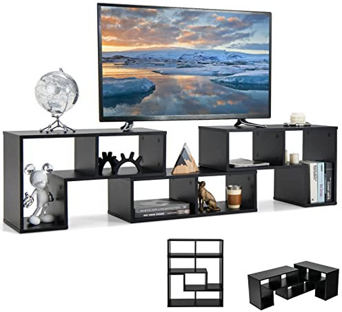 COSTWAY TV Stand for TVs up to 65 Inches, Free Combination Adjustable TV Cabinet Media Entertainment Center Storage Shelf, Modern Wooden TV Unit Console Table for Living Room Bedroom (Black)