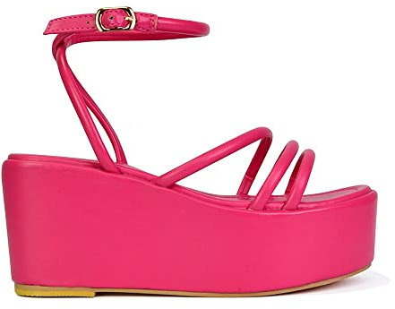 ESSEX GLAM Womens Platform Wedge Heel Sandals Ladies Strappy Fuchsia Ankle Strap Shoes Size 3