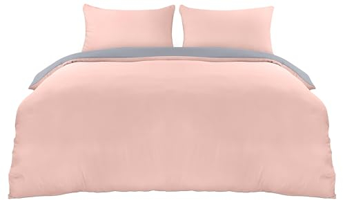 Utopia Bedding Bettwäsche 200x200 Set - Mikrofaser Bettbezug 200x200 cm + 2 Kissenbezüge 50x75 cm - Grau/Rosa