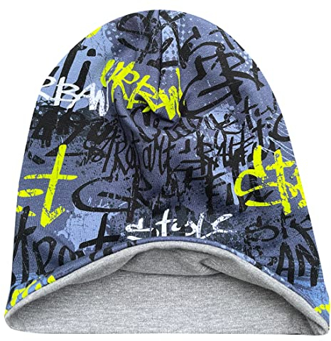 Wollhuhn ÖKO Jungen/Mädchen Bequeme Weiche Long Beanie/Mütze/Beanie-Mütze/Strickmütze/Kindermütze Jersey Gefüttert Übergangszeiten (Öko-Stoffe/Bio) (LB Skater Lime, L)