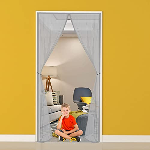 Zanzariera Magnetica Universale, 155x180cm Magneti Tenda per Porte Magic Mesh Anti Insetti Mosche Zanzare, Adatto per corridoio/porta/terrazzo (Grigio)