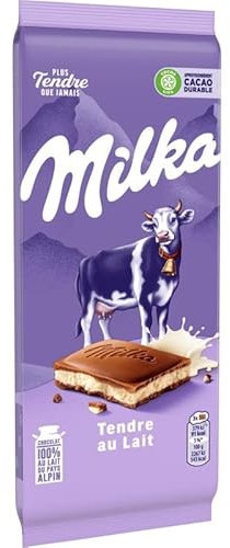 MILKA Tendre Au Lait 200G - La douceur du lait dans une tablette de chocolat velouté - 200g de pur plaisir chocolaté. - Lot De 2 - Vendu Par Lot
