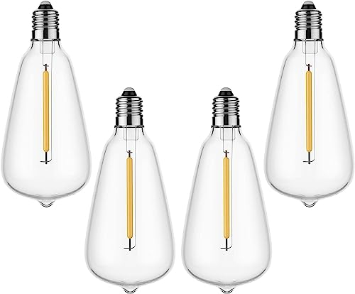 4Pack E12 Bulbi Edison Globe ST38,Lampadina di sostituzione bianca calda da 1W per luci a corda esterna ST38, bulbi impermeabili a prova di franco 2200k per decorazione esterna interna GLUROO