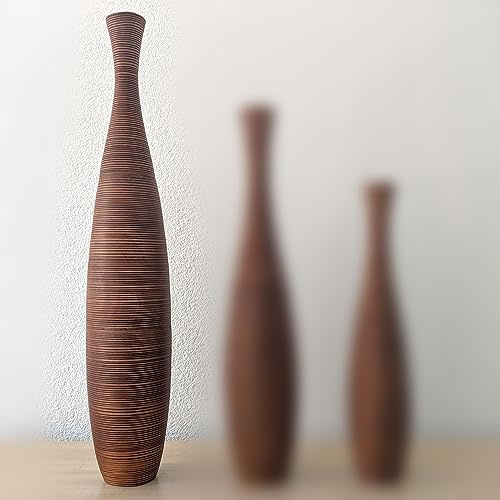 thaiboo Große Bodenvase Holz Schlank Braun für Deko Pampasgras Trockenblumen Zweige Grasbüschel Standvase Holzvase Mangoholz (110 cm Höhe)