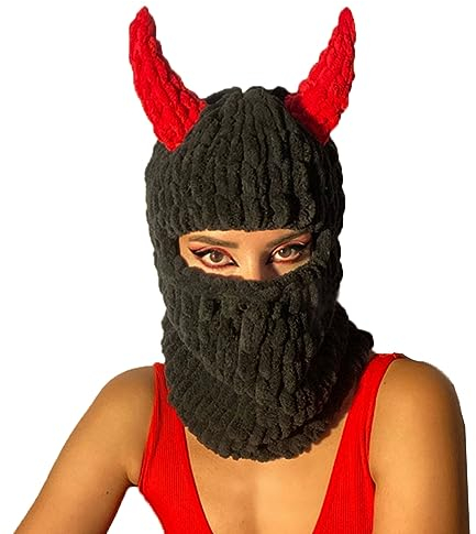 Loalirando Damen Trendy Sturmhaube für Outdoor Weiche Skimaske mit Tierohren Balaclava Wintermütze Kopfhaube Streetwear (Dämon-A, Einheitsgröße)