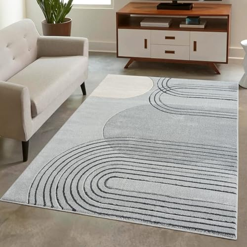 carpet city Teppich Kurzflor Grau - 140x200 cm - Moderne Wohnzimmer-Teppiche Geo-Muster mit 3D-Optik - Flachflor Bodenbelag Deko Schlafzimmer, Esszimmer