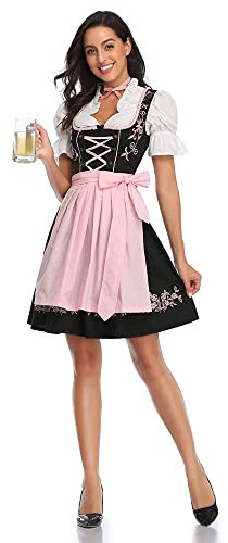 YUDATPG Oktoberfest Kostüme Frauen Deutsch Dirndl Kleider 3 Stück Bayerische Kostüm Traditionelle Oktoberfest Outfits Bier Mädchen Maid Plaid Schürze Fancy Dress Karneval Halloween Cosplay Role Play