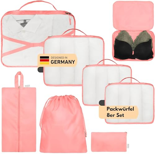 Alpenstern® Koffer Organizer Set 8-Teilig I Deutsche Marke I Packwürfel Kleidertaschen Packtaschen für Gepäck I Urlaub und Reise-Zubehör I Kofferorganizer packing cubes travel organizer (Pink)
