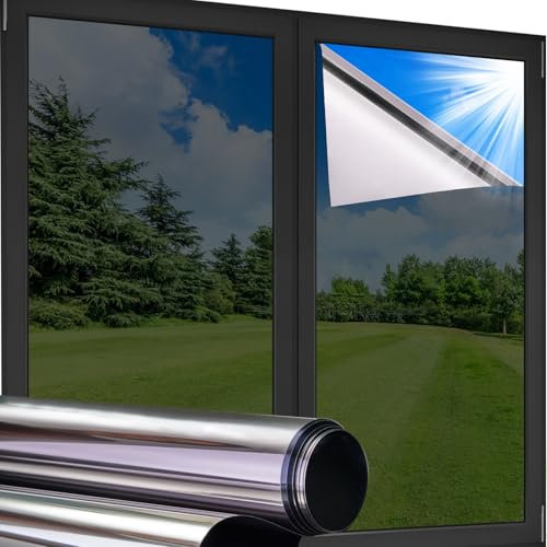 Coavas Película de privacidad para ventana unidireccional, Papel Espejo, Película de tintado para el hogar, reflectante, bloqueo solar, ventana, no adhesiva, estática, puerta de vidrio