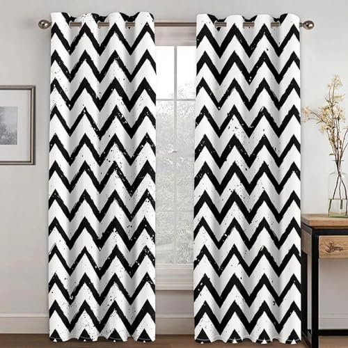 IKDZCM Pannelli per tende oscuranti Tenda polilinea triangolare in bianco e nero per Bedoom Stampa Tenda di lusso Tenda per finestra moderna 3D WxH/2x117x137cm tende oscuranti