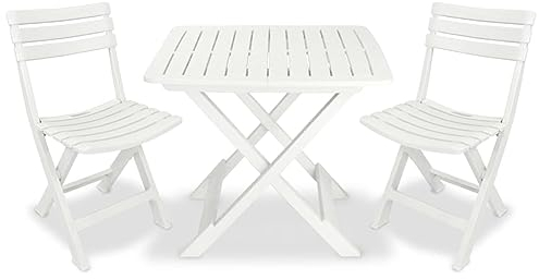 BaraSh 3-TLG. Bistro-Set GartenmöBel Set GüNstig Balkontisch Bistrotisch Garten Sitzgruppe Klappbar Kunststoff Weiß