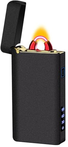 Feuerzeug Elektrisch Lichtbogen Feuerzeuge USB C Aufladbar Elektro Winddicht Arc Lighter Wiederaufladbar Elektrisches Plasma Feuerzeug Sturmfeuerzeug mit LED Batterieanzeige (Schwarz Mattiert)