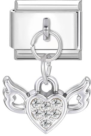 Italienisches Charm-Armband mit Anhänger, 9 mm Edelstahl Charms im italienischen Stil für Frauen, DIY abnehmbare Module-Liebe Flügel