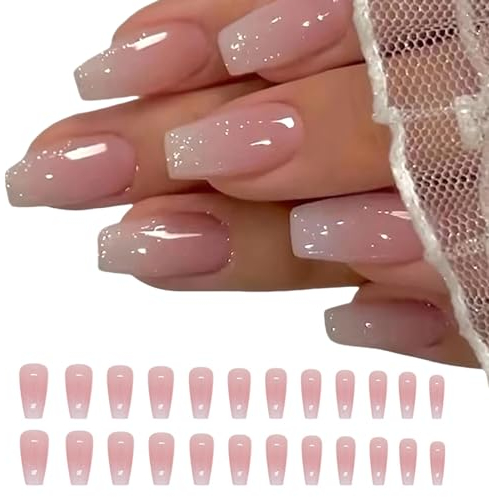 Hebterrka 24 StückNägel zum Aufdrücken, künstliche Nägel, kurze quadratische Nägel zum Aufkleben mit niedlichen Stil-Designs, zum Aufkleben auf die Nägel