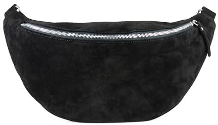 lePelou Bauchtasche aus Veloursleder in XL, große Wildleder Bauchtasche, Festival Tasche, Cross Body Tasche, Gürteltasche, Geschenk (Schwarz)