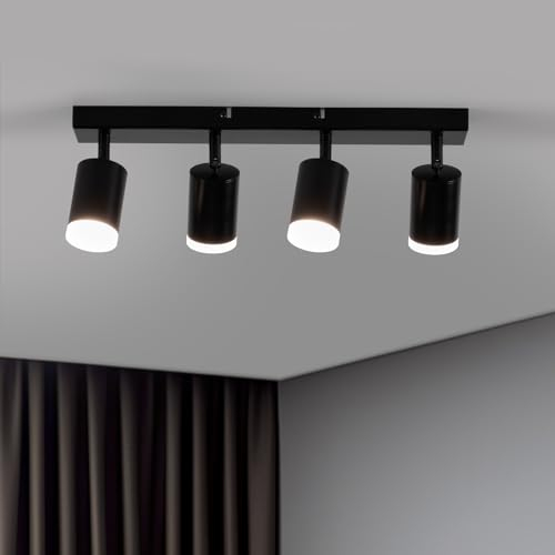 Bojim LED Deckenstrahler 4 Flammig, GU10 Strahler Deckenlampe Schwarz, 350°Schwenkbar Deckenspots Innen, Modern Deckenleuchte Metall für Flur, Küche, Schlafzimmer, Wohnzimmer Ohne Leuchtmittel