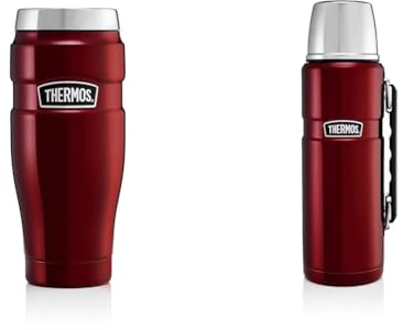 Thermos 101535 Stainless Steel King Travel Tumbler, Red, 470 ml, 1 Count (Pack of 1) & Stainless King Flask, Cranberry Red, Drinks Flask, Bottle, Picnic Flask, Flask, 1.2 L