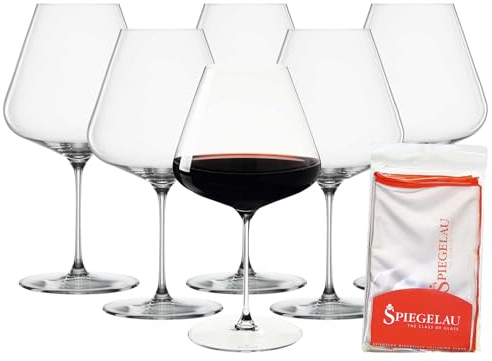 Spiegelau Definition Lot de 6 verres à bordeaux avec chiffon de polissage, verres à vin rouge (960 ml) et chiffon de nettoyage en microfibre (50 x 64 cm), verre cristal