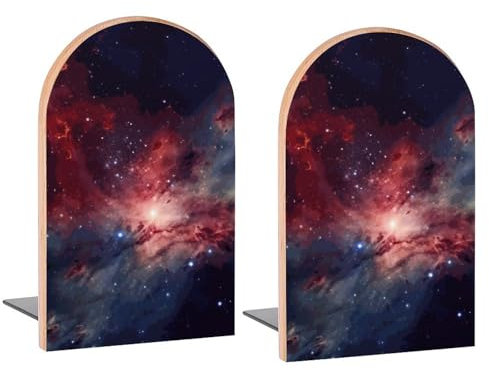 Galaxy Sky Buchstützen, dekorative Holz-Buchstützen für Regale, Zimmer, Schreibtisch, Heimbüro, Buchstopper für Zeitschriften, Bücher, DVDs, 2 Stück