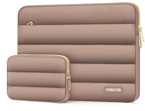 MOSISO 17-17.3 inch Laptop Case, 17.3 inch Puffy Laptop Sleeve Compatible with Dell XPS/HP Pavilion/Ideapad/Acer/Alienware/HP Omen Notebook Computer, Polyester Horizontal Bag with Small Case, Brown