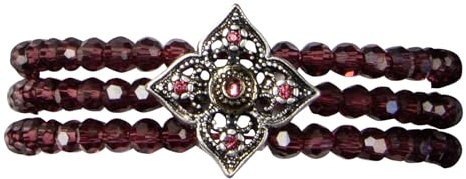 Alpenflüstern Perlen-Trachten-Armkette Louise 3-reihig - Damen-Trachtenschmuck mit bi-color-farbenem Trachten-Ornament, elastische Trachten-Armkette, Perlenarmband (beere) DAB086