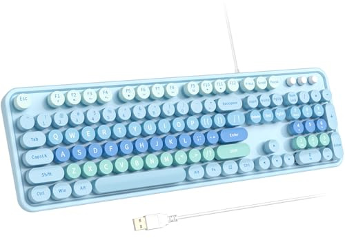 Atelus Large Print Keyboard, USB Wired Computer Keyboard with Retro Keycaps, Numeric Keypad and Media Hotkey for Office Desktop PC Laptop and Windows 7 8 10 11 (Blue Colorful)