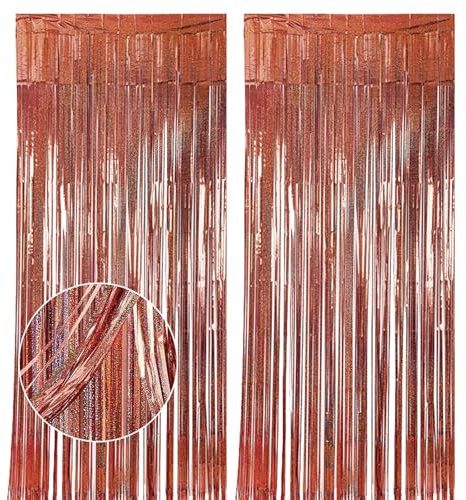 FHBHJNATC 2 Pièces Rideau Frange Anniversaire, Rideau Anniversaire, Rideaux Franges, Il Peut être Utilisé pour Décorer Fêtes, Festivals D'enfants, Salles de Mariage, Anniversaires, Etc (Or Rose)