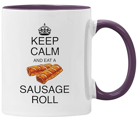 Plumfoolery Keep Calm and Eat A Sausage Roll Mug Coaster Funny Sausage Roll Gifts for Men Women (Purple)