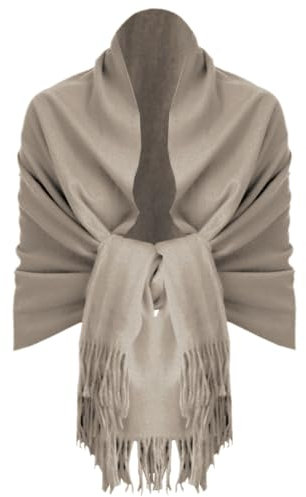 Van Der Rich ® - Eleganter einfarbiger Schal aus Wolle mit Fransen Warm und weich - Damen (Uni Taupe)