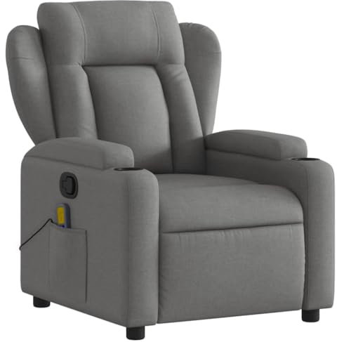KOIECETA Massagesessel Sessel Verstellbare Rückenlehne Fernsehsessel Relaxsessel mit Vibrationsfunktion Liegesessel Polstersessel Ruhesessel Dunkelgrau Stoff TV Sessel