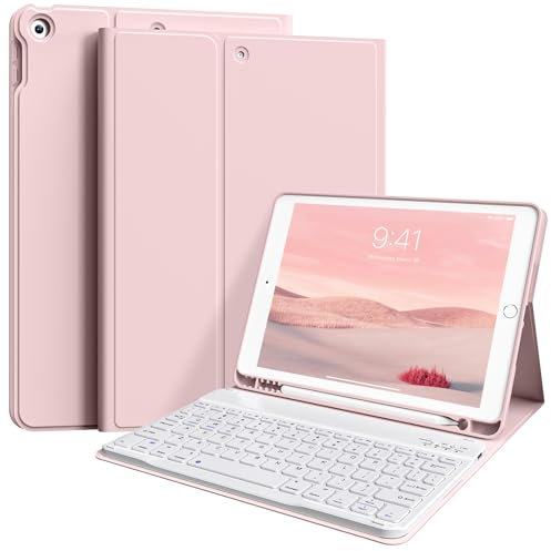 ZKTUYU Tastatur Hülle für iPad 9./ 8./ 7. Generation (2021/2020/2019) mit Stifthalter, Soft TPU Schutzhülle, magnetisch Abnehmbarer Tastatur mit QWERTZ Layout für iPad 10.2 Zoll, Rosa