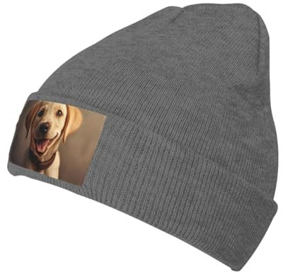 Oudrspo Dunkelmelierte, süße Labrador-Mütze mit Hundemotiv, warm, stylisch, weiche Beanie-Mütze für jeden Tag aus Feinstrick, gestrickte Wollmütze für Unisex und Erwachsene