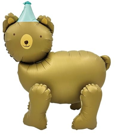 VIKY Bär Luftballons Geburtstag, XXL 3D Bär Folienballon Stehend, Happy Birthday Bär Helium Ballons mit Hut, Niedliche Bären Luftballon Tiere Ballons für Baby Shower, Kindergeburtstag Party Dekoration