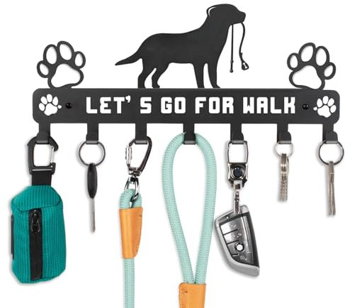 mymai Schlüsselbrett mit 7 Haken Wandhalterung für Haustierbedarf und Schlüssel 2025 Wandhaken für Hundeleinen und Halsbänder, schwarz