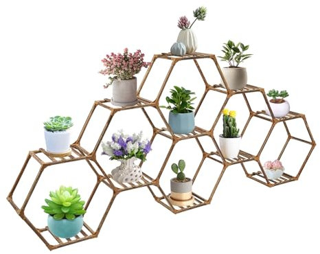 Atnhyruhd Pflanzenständer für drinnen und draußen mehrstöckige Blumenständer großes Pflanzenregal aus Holz Blumenregal großes hölzernes Pflanzenregal