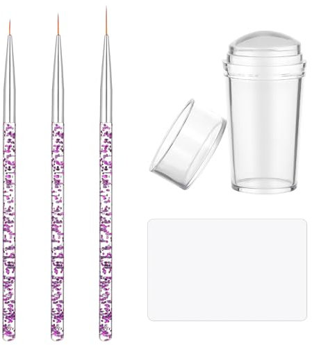 JJUNW 5 Stück Nagel Stempel Nagelpinsel Set, Transparenter Nagelstempel mit Nail Art Liner Pinsel und Nagelschaber, Silikon Nagel Stempel, French Tip Nail Stamp für Maniküre DIY Nageldesign