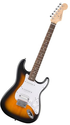 Squier by Fender Debut Collection HT HSS Stratocaster E-Gitarre, Laurel Griffbrett, Weißes Schlagbrett, 2 Tone-Sunburst