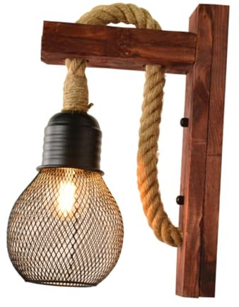 DOITOOL Hanfseil Licht Kronleuchter Aus Hanfseil Nachttischlampe Wandleuchte Aus Holz Hölzern