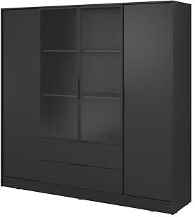Moderner Schrank in Schwarz mit Glastüren - Maße: 206 x 200 x 51 cm - Elegantes und Vielseitiges Design