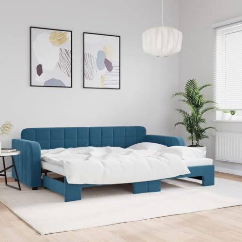 LAPOOH Tagesbett Ausziehbar Blau 80x200 cm Samt, Schlafsofa, Daybed, Bettsofa, Sofa Bed, Sofabett, Schlafcouch, Jugendbett, Bettgestell, Bettcouch - 3196921