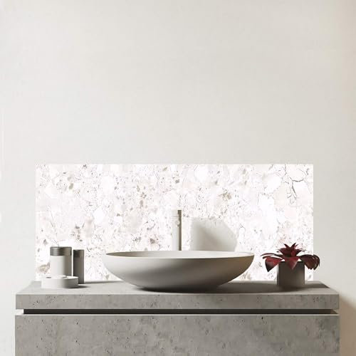 Warren Reed - Designer Premium Off White Quartz Effect Glass Bathroom Splashback 6mm Toughened Glass – Water-Resistant Wall Protector for Basins & Sinks, Polished Edges