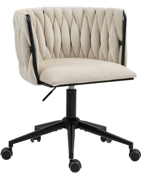 AUKWIK Bürostuhl, Schreibtischstuhl, Computerstuhl höhenverstellbar, Schminkstuhl aus Samt, Drehstuhl mit Rollen für Wohnzimmer, Schlafzimmer, Beige